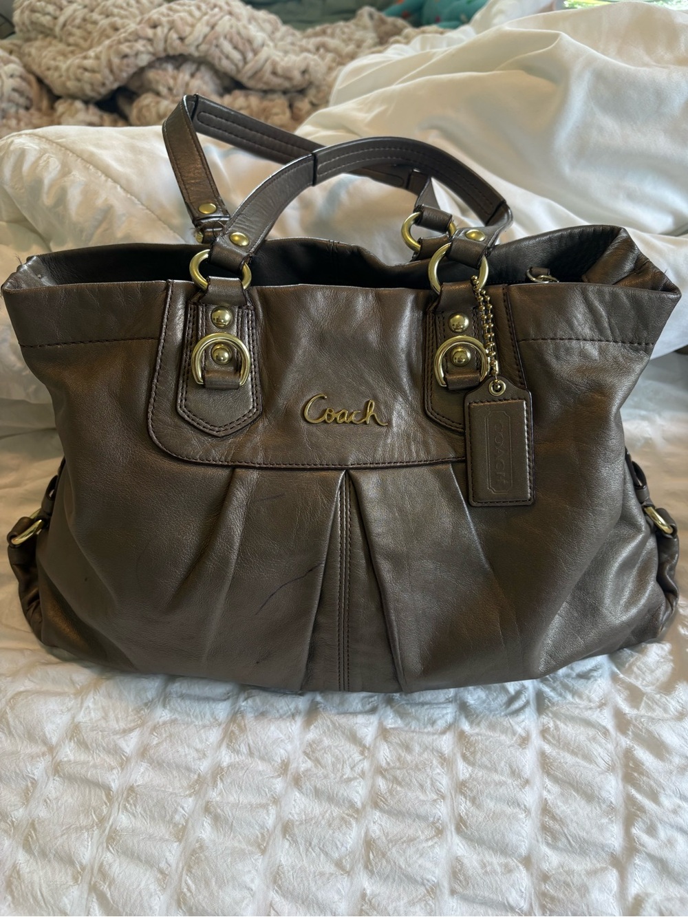 Coach Metallic Brown Leather Satchel - Coach Signature Hardware